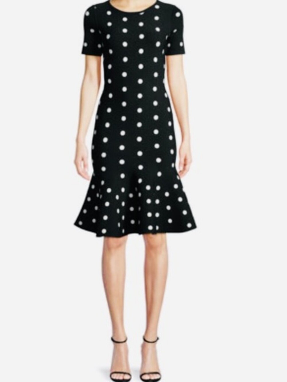 Milly Black Polka Dot Short-Sleeve Flared Hem Dress Large